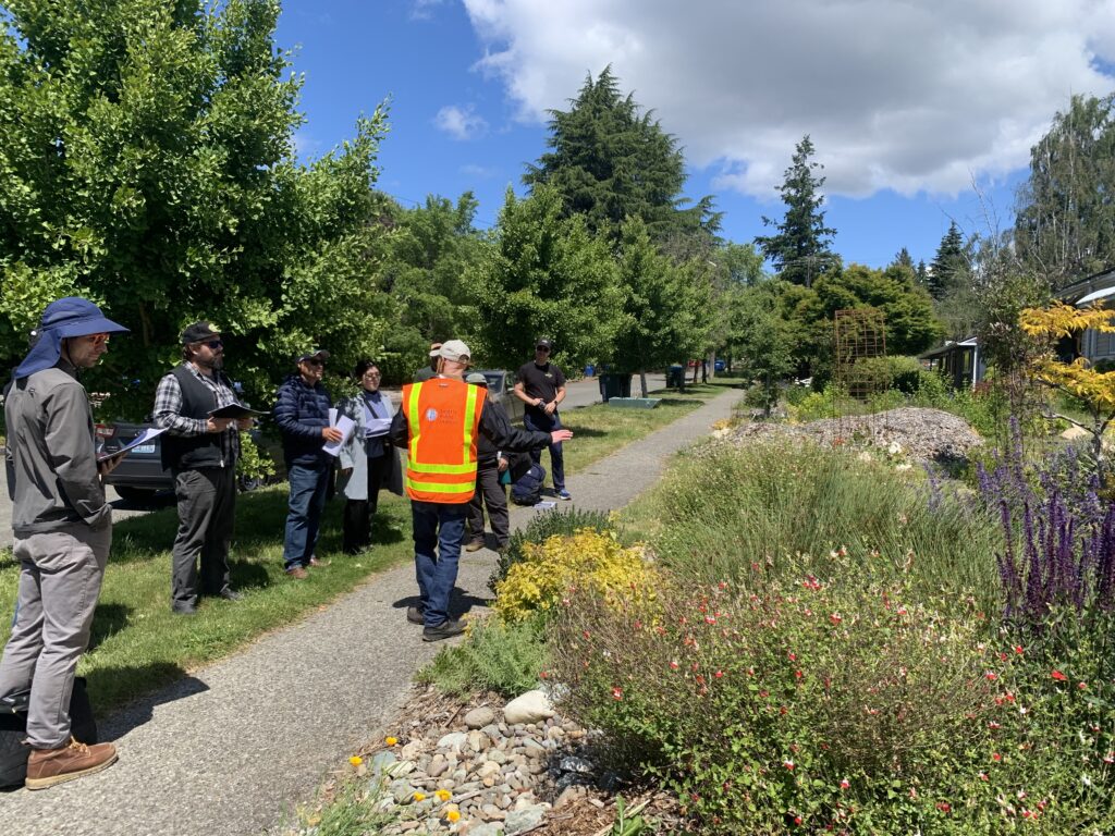 Contractor Skill building image: Prospective RainWise contractors attending a rain garden installation site tour. 
